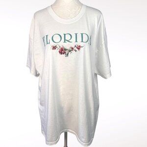 Vintage Florida T-Shirt Floral Graphic Hanes 50 50 White XL